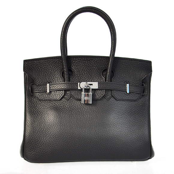 Super A Replica Hermes Birkin 25CM Tote Bags Togo Leather Black Silver 60799 - Click Image to Close